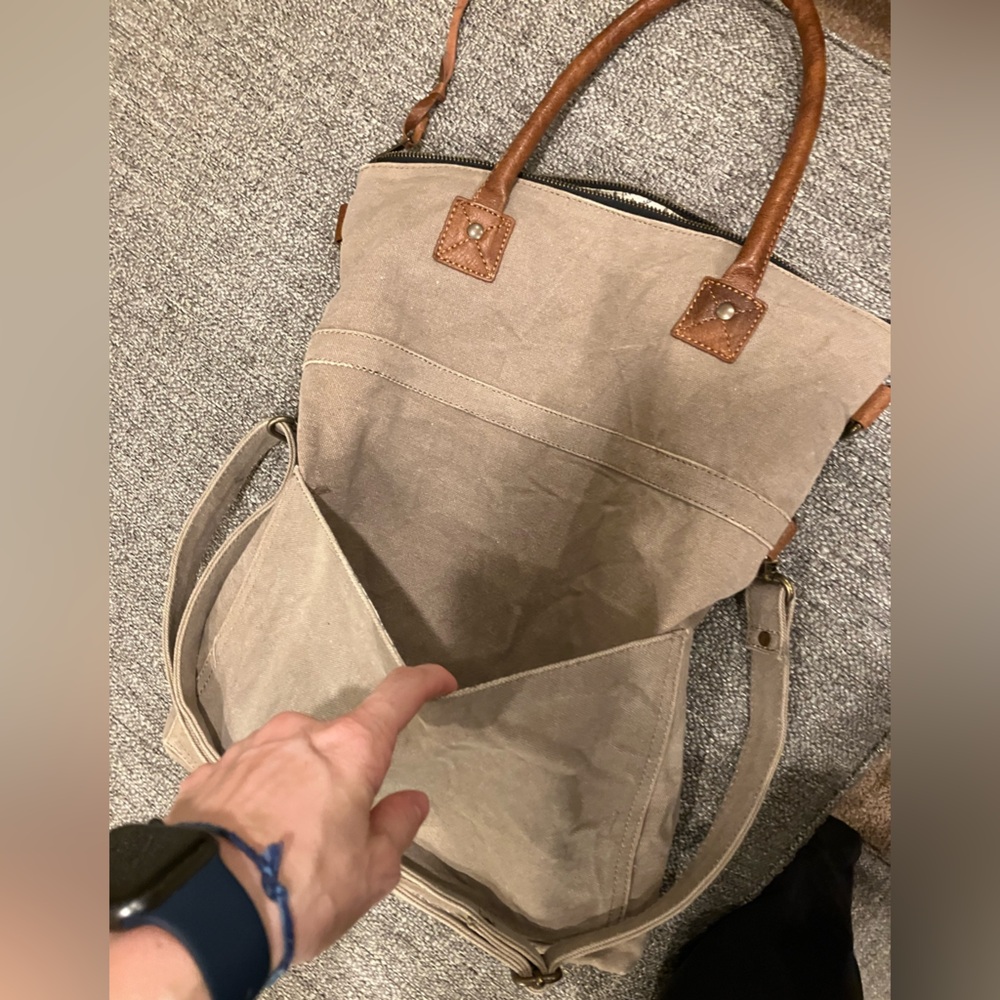 Mona B canvas/leather convertible crossbody satchel - Picture 7 of 10